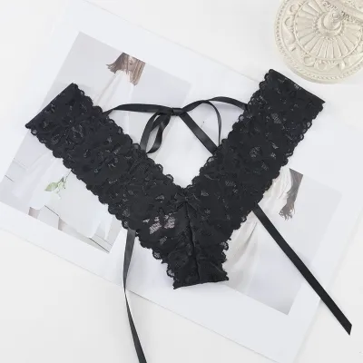 Women Fashion Sexy Solid Color Lace Lace-Up Thong