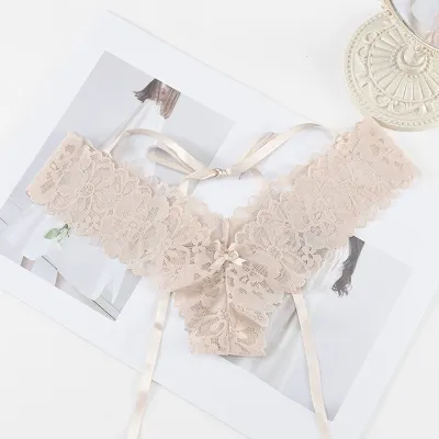 Women Fashion Sexy Solid Color Lace Lace-Up Thong