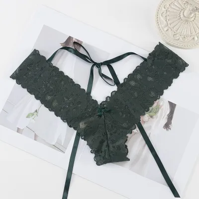 Women Fashion Sexy Solid Color Lace Lace-Up Thong