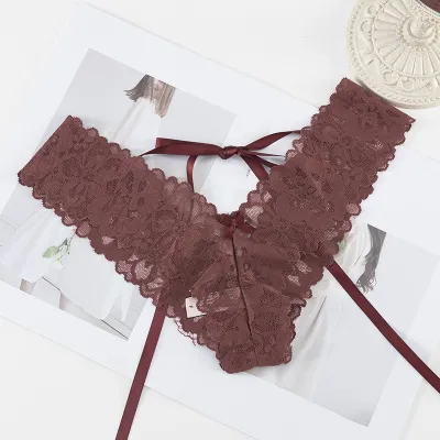 Women Fashion Sexy Solid Color Lace Lace-Up Thong