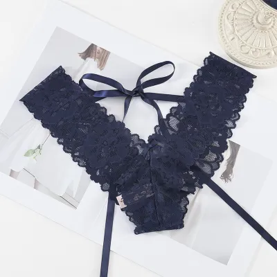 Women Fashion Sexy Solid Color Lace Lace-Up Thong