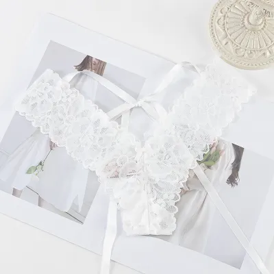Women Fashion Sexy Solid Color Lace Lace-Up Thong