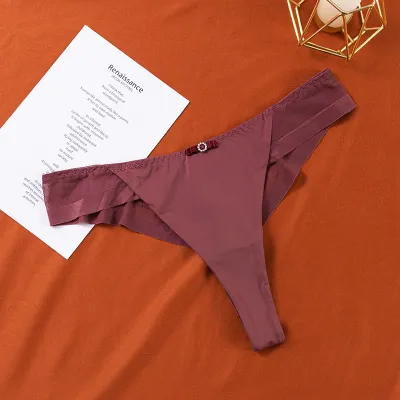 Women Fashion Sexy Solid Color Low Waist Ice Silk Thong