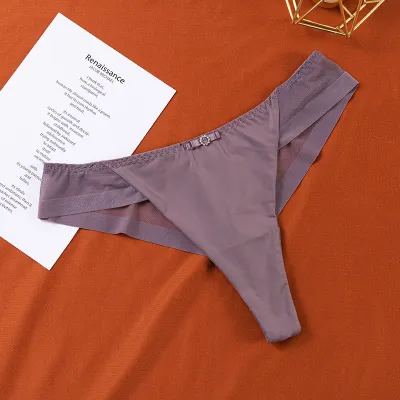 Women Fashion Sexy Solid Color Low Waist Ice Silk Thong