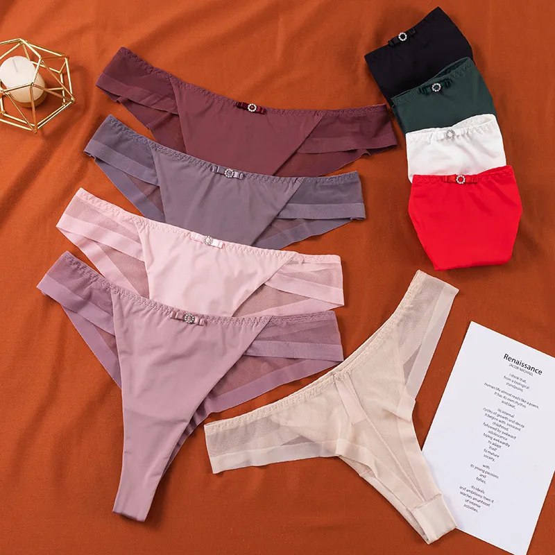 Women Fashion Sexy Solid Color Low Waist Ice Silk Thong