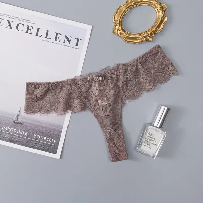 Women Fashion Sexy Solid Color Lace Low Waist Thong