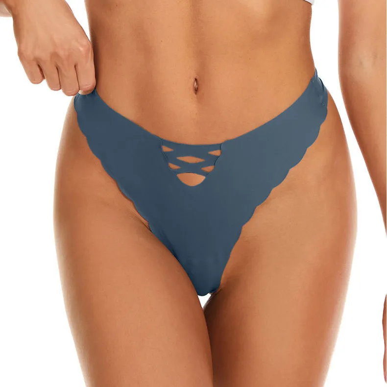 Women Fashion Sexy Simple Solid Color Hollow-Out Low-Waisted Thong