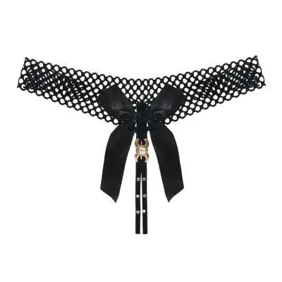 Women Fashion Sexy Solid Color Lace Bowknot Open-Crotch Thong