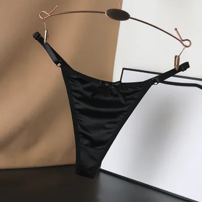 Women Fashion Sexy Solid Color Satin Bowknot Low Waist Thong