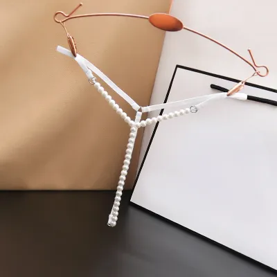 Women Fashion Sexy Solid Color Pearl Low Waist Thong
