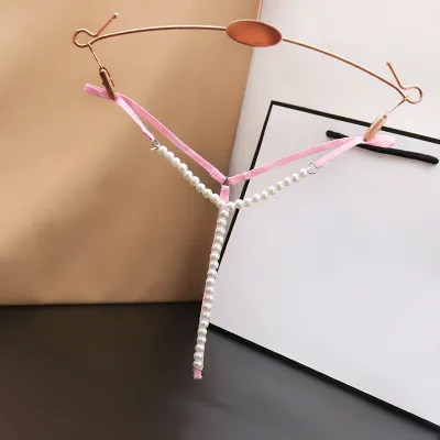 Women Fashion Sexy Solid Color Pearl Low Waist Thong