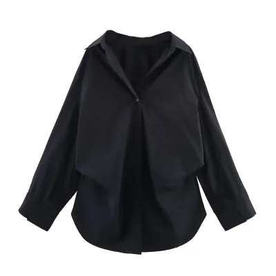 Women Fashion Casual Stripe Lapel Long-Sleeve Loose Blouse
