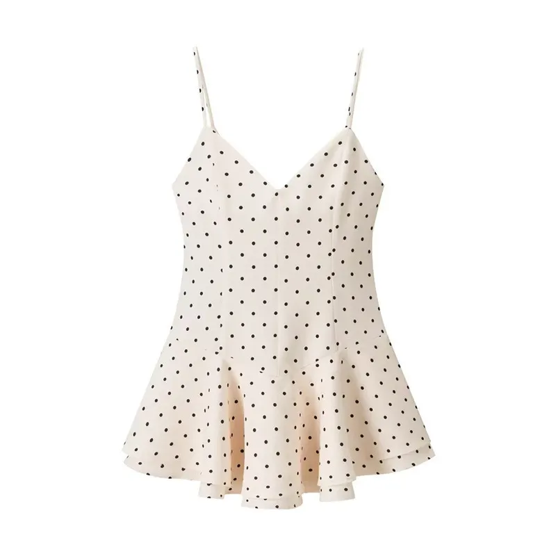 Women Fashion Elegant Polka Dot Print Spaghetti Strap Dress