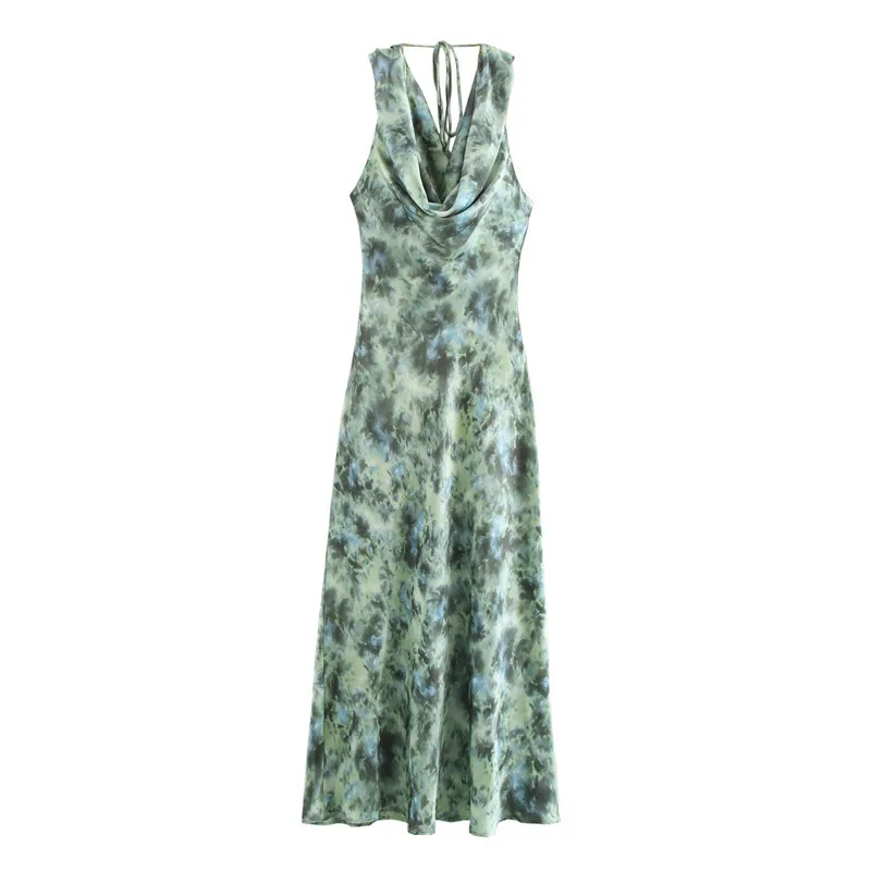 Women Fashion Sexy Summer Printed Halter-Neck Sleeveless Dress