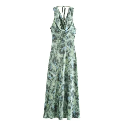 Women Fashion Sexy Summer Printed Halter-Neck Sleeveless Dress