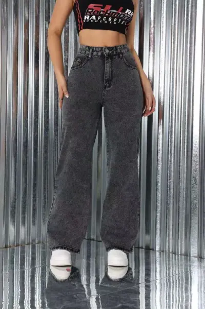Women Fashion Casual Bowknot Embroidery Wide Leg Buckle Jeans