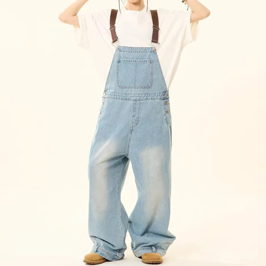 Women Fashion Casual Loose Wide-Leg Denim Overalls