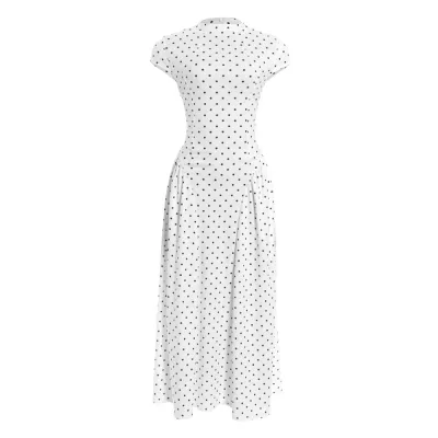 Women Elegant Polo Dot Print Sleeveless Maxi A- Line Dress
