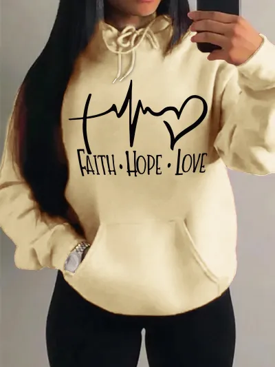 Women Fashion Casual Love Letter Printed Loose Long-Sleeve Hoodies