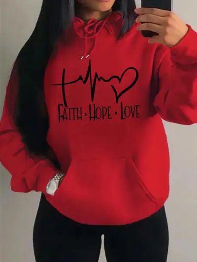 Women Fashion Casual Love Letter Printed Loose Long-Sleeve Hoodies