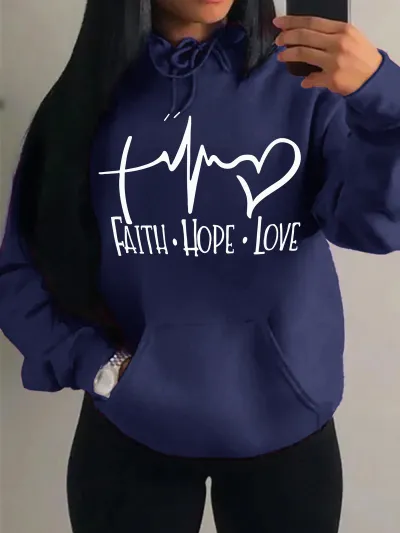 Women Fashion Casual Love Letter Printed Loose Long-Sleeve Hoodies