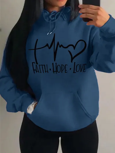 Women Fashion Casual Love Letter Printed Loose Long-Sleeve Hoodies