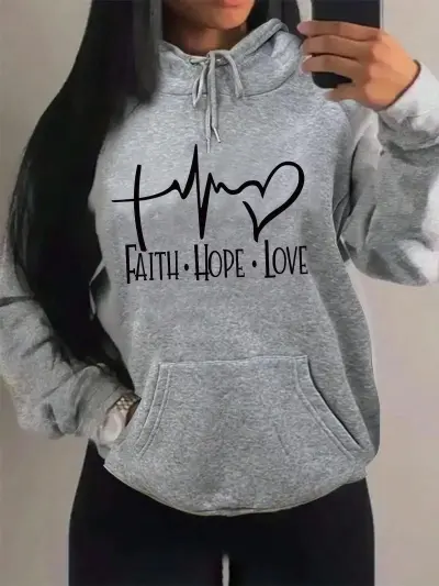 Women Fashion Casual Love Letter Printed Loose Long-Sleeve Hoodies