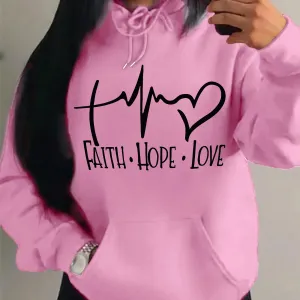 Women Fashion Casual Love Letter Printed Loose Long-Sleeve Hoodies