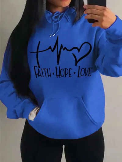 Women Fashion Casual Love Letter Printed Loose Long-Sleeve Hoodies
