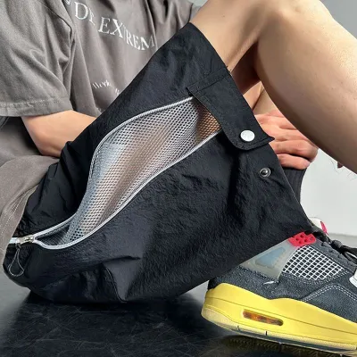Men Fashion Casual Summer Water-Proof Mesh Stitching Side Zipper Loose Shorts