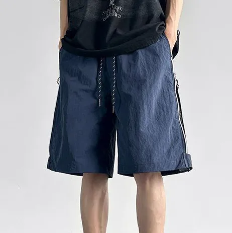 Men Fashion Casual Summer Water-Proof Mesh Stitching Side Zipper Loose Shorts