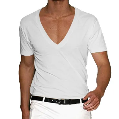 Men's Fashion Casual Summer Solid Color Large V-Neck Short Sleeve T-Shirt