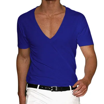 Men's Fashion Casual Summer Solid Color Large V-Neck Short Sleeve T-Shirt