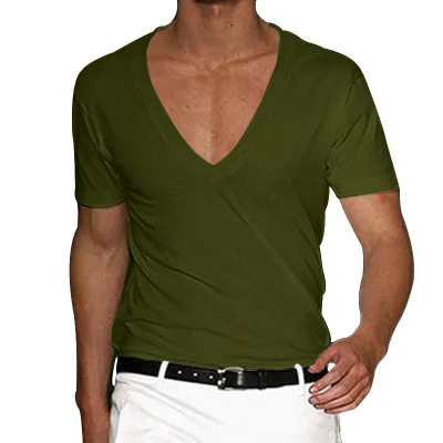 Men's Fashion Casual Summer Solid Color Large V-Neck Short Sleeve T-Shirt