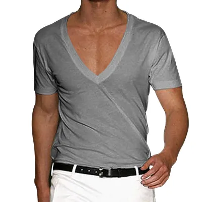 Men's Fashion Casual Summer Solid Color Large V-Neck Short Sleeve T-Shirt