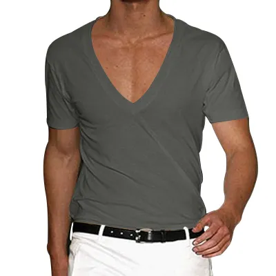 Men's Fashion Casual Summer Solid Color Large V-Neck Short Sleeve T-Shirt