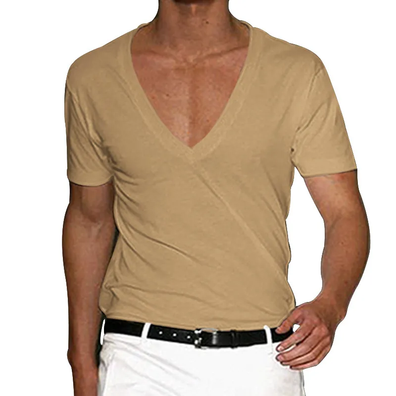 Men's Fashion Casual Summer Solid Color Large V-Neck Short Sleeve T-Shirt