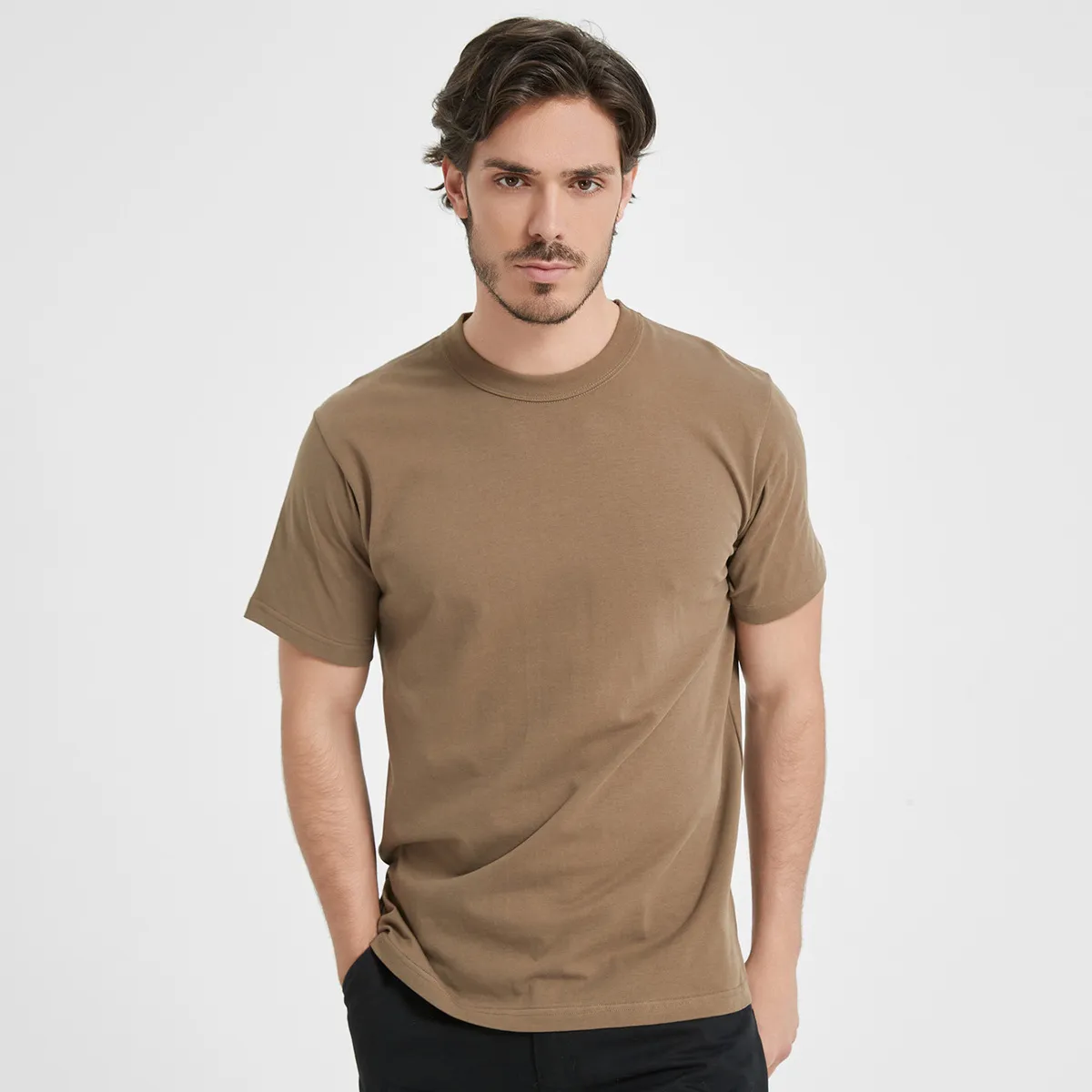Men'S Fashion Casual Summer Solid Color Cotton Short-Sleeve Loose-Fitting Round Neck T-Shirt