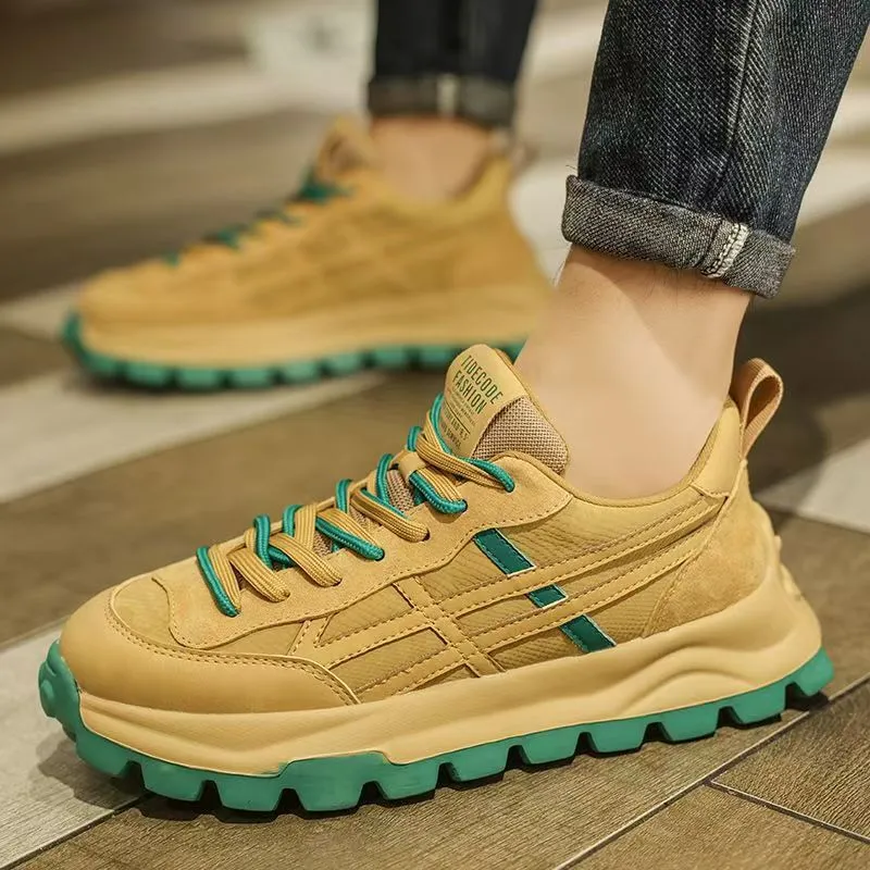 Men's Fashion Casual Spring Breathable Platform Sneakers Plaid PU Male Shoes