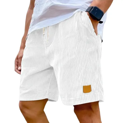 Men'S Fashion Casual Summer Solid Color Corduroy Lace-Up Shorts