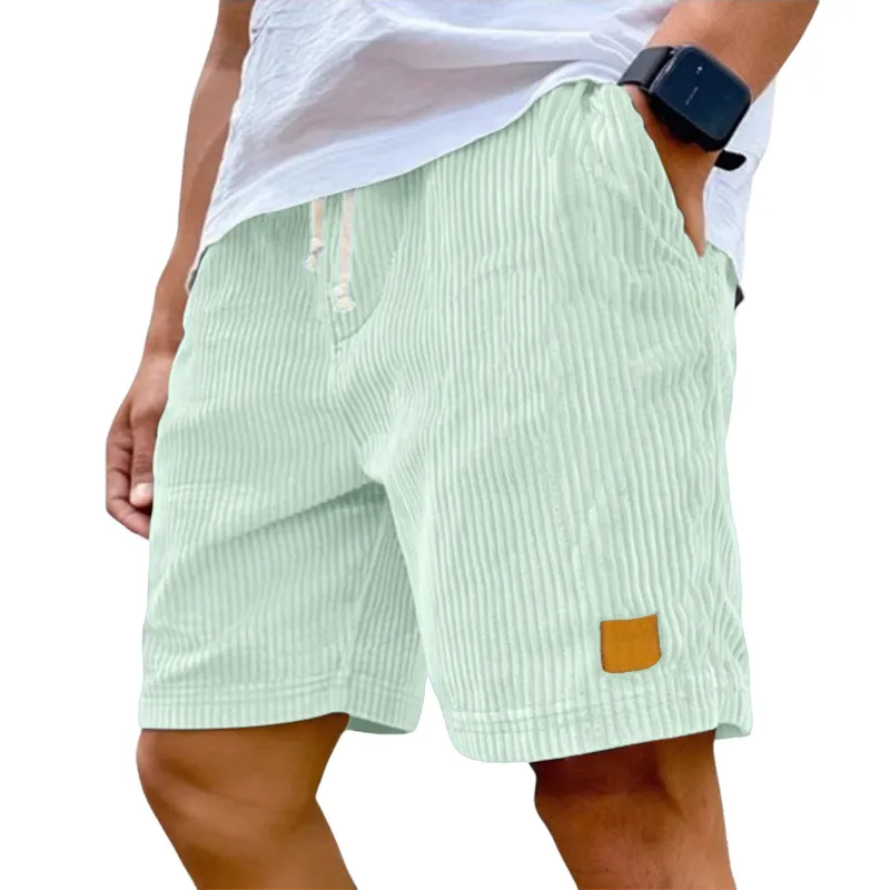 Men'S Fashion Casual Summer Solid Color Corduroy Lace-Up Shorts