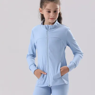 Girls Zipper Sports Coat Solid Color Long Sleeve Casual Nylon Jacket