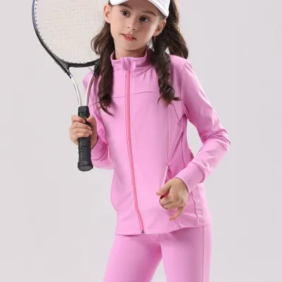 Girls Zipper Sports Coat Solid Color Long Sleeve Casual Nylon Jacket