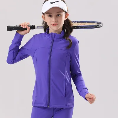 Girls Zipper Sports Coat Solid Color Long Sleeve Casual Nylon Jacket