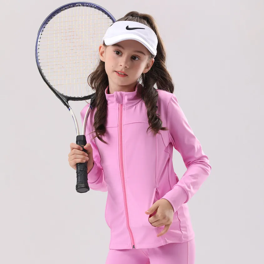 Girls Zipper Sports Coat Solid Color Long Sleeve Casual Nylon Jacket