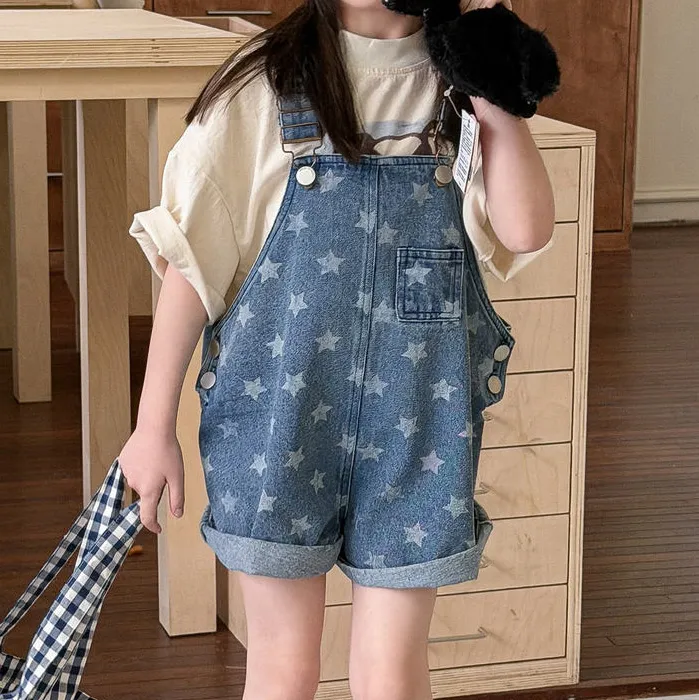 Kids Girls Fashion Casual Summer Printed Denim Overalls