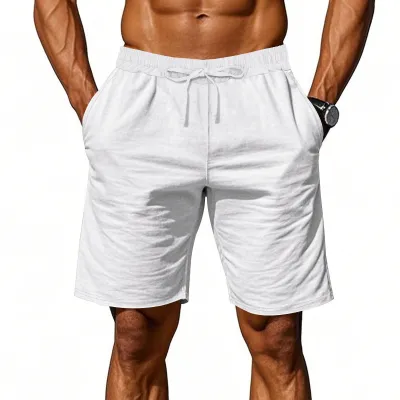 Men's Casual Summer Solid Cotton Linen Loose Breathable Quick-Drying Shorts