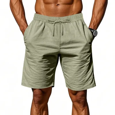Men's Casual Summer Solid Cotton Linen Loose Breathable Quick-Drying Shorts