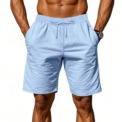 Men's Casual Summer Solid Cotton Linen Loose Breathable Quick-Drying Shorts