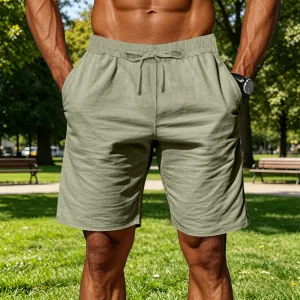 Men's Casual Summer Solid Cotton Linen Loose Breathable Quick-Drying Shorts